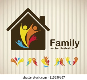 Illustration of family icons, isolated on beige background, vector illustration