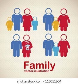 Illustration of family icons, isolated on beige background, vector illustration