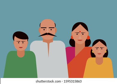 Illustration of a family of Indian ethnicity
