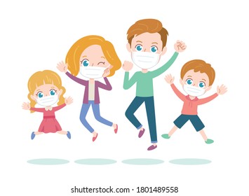 
It is an illustration of a family jumping. 4 people are wearing masks. It is a vector art and can be edited.
