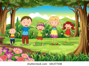 Illustration of a family at the jungle స్టాక్ వెక్టార్