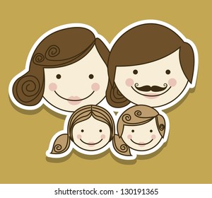 Illustration of family with kids, wedding icons, vector illustration