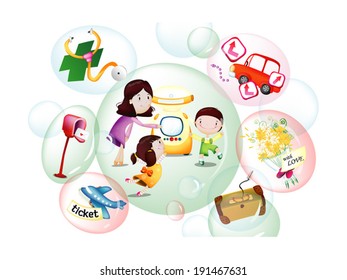 The illustration of family in Korea,Asia