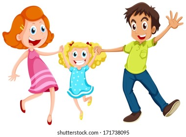 Illustration of a family laughing on a white background