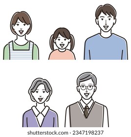 Illustration of a family lined up with grandparents