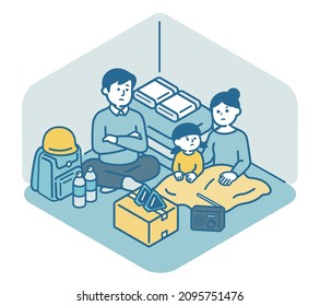 Illustration of a family living in a shelter.