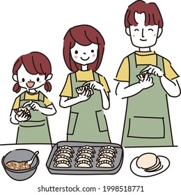 Illustration Of A Family Making Dumplings