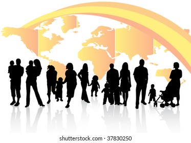 Illustration of family and map