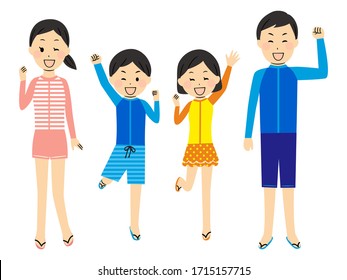 illustration of family members with swimsuits