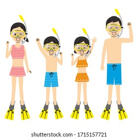 illustration of family members with swimsuits