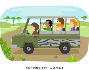 Illustration Of A Family On A Safari Tour