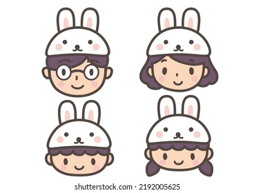 Illustration of a family with only their faces on a rabbit hat.