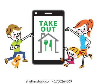 An Illustration Of A Family Ordering Takeout.