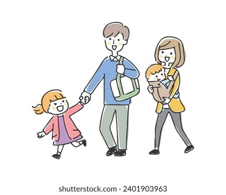 Illustration of a family outing.