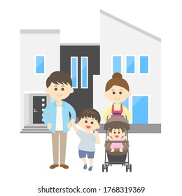 Illustration of family and own home.