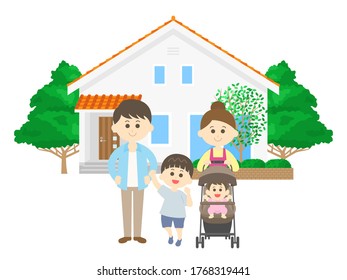 Illustration of family and own home.