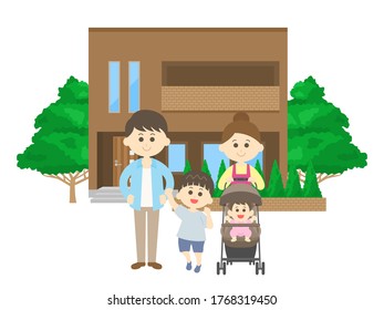 Illustration of family and own home.