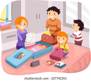 Illustration Of A Family Packing Their Things For A Trip