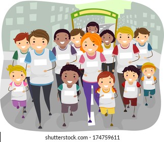 Illustration of a Family Participating in a Fun Run Together