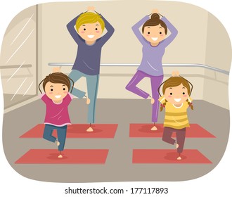 Illustration Of A Family Practicing Yoga Moves Together