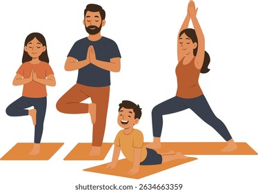 Illustration of a Family Practicing Yoga Together