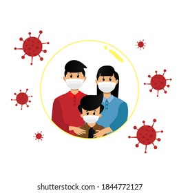 Illustration family protected from the virus design banner