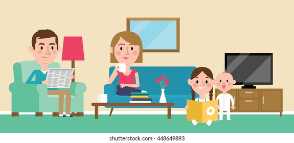 Illustration Of Family Relaxing At Home Together