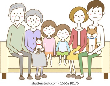 Illustration of a family relaxing on the sofa.