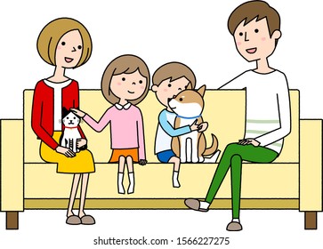 Illustration of a family relaxing on the sofa.