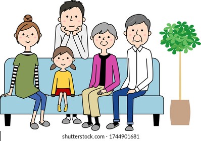 Illustration of a family relaxing on the sofa.