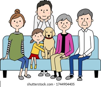 Illustration of a family relaxing on the sofa.