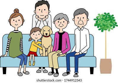 Illustration of a family relaxing on the sofa.