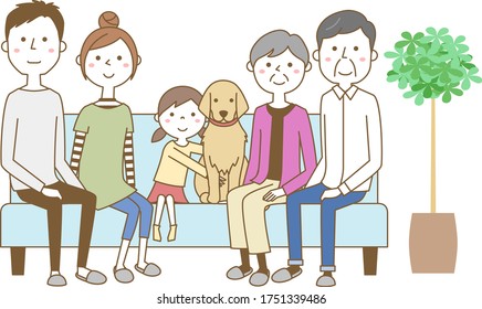 Illustration of a family relaxing on the sofa.