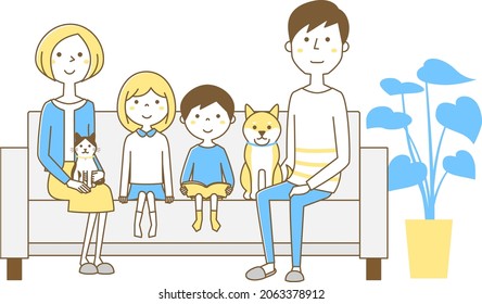 Illustration of a family relaxing on the sofa.