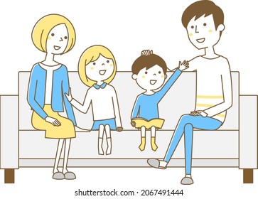 Illustration of a family relaxing on the sofa.