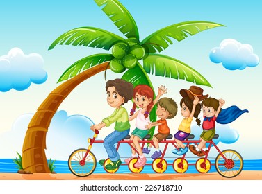 illustration of a family riding bicycle