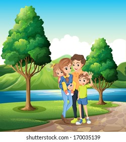 Illustration of a family at the riverbank