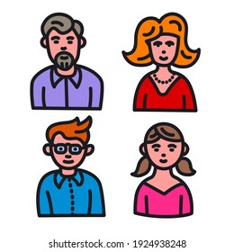 illustration of the family set character avatars colorful icons on the white background