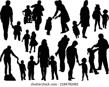 illustration with family silhouettes isolated on white background