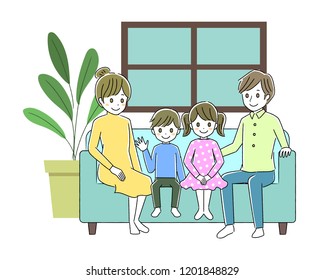 Illustration of a family sitting on a sofa