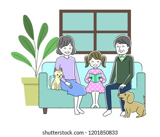 Illustration of a family sitting on a sofa