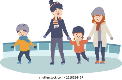Illustration of a family skating