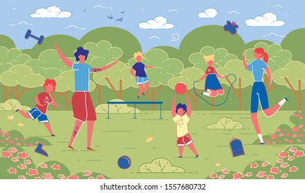 Illustration Family Sporting Activities in Nature.