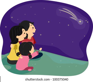 Illustration Of A Family Stargazing