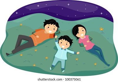 Illustration Of A Family Stargazing