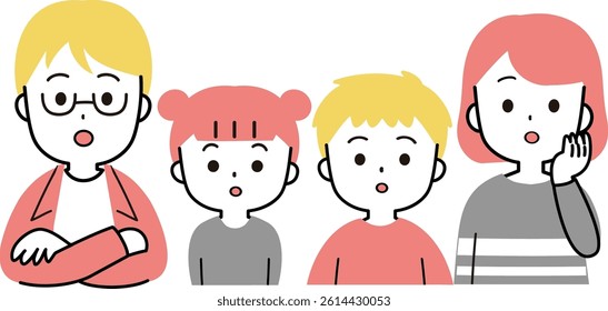 Illustration of a family with surprised faces