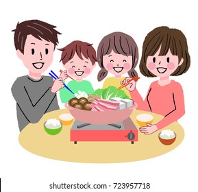 Illustration of a family surrounding a pot