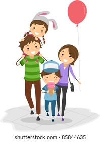 Illustration Of A Family In A Theme Park