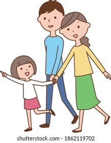 It is an illustration of a family of three taking a walk.