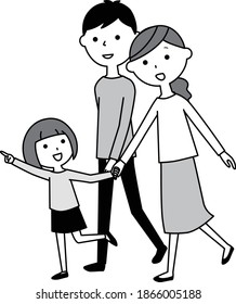 It is an illustration of a family of three taking a walk.
